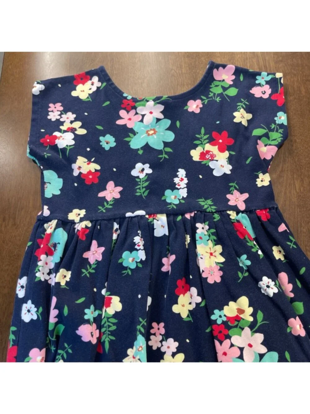 Hanna Andersson Navy Floral Play Dress Girl's Size 130cm (US 8) Knit 100% Cotton